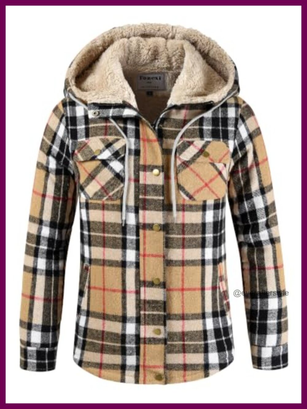 Fozexi Men's Flannel Sherpa Lined Hooded Jacket Plaid Zip Snap Coat